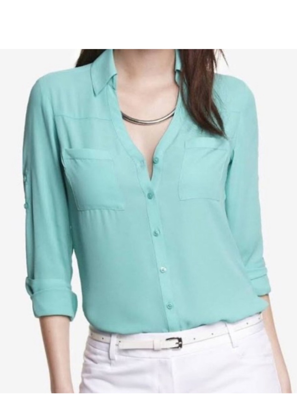 Express portofino button down sheer blouse in mint green L